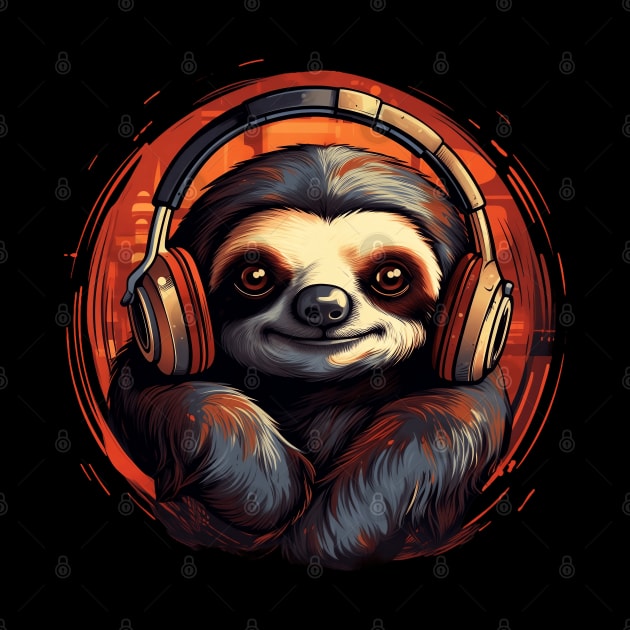 Slothy Vibes Cute Sloth with Headphones by origato