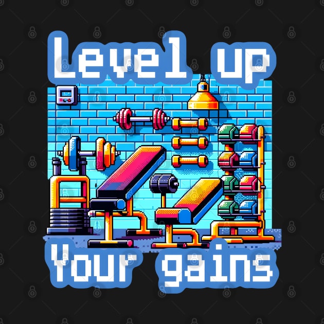 Pixel Power Gym: Level Up Your Gains - Retro Gaming Workout artwork by Mysticmuse