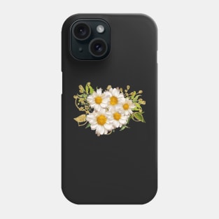 White Daisy Pattern Watercolor Floral Gerber Flower Bouquet Blue Paint Phone Case