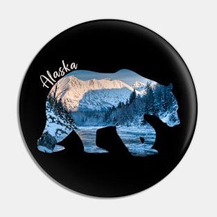Winter Alaska Grizzly Bear Alaska Mountain Silhouette Pin