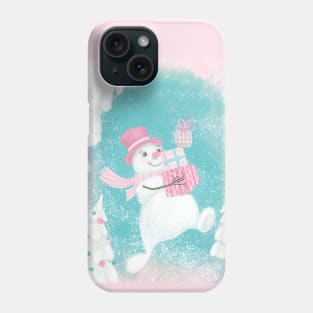 Cute Christmas Snowman Pink and Mint Phone Case