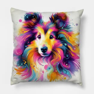 Abstract painting of a Sheltie Dog Pillow