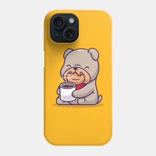 Cute Bulldog Drinking Hot Coffee Cartoon Phone Case