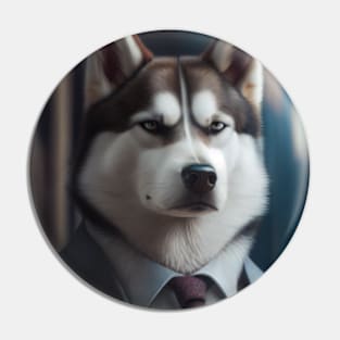 Adorable Husky Dog Wearing A Suit - Unique Wildlife Graphic For Fashion Lovers Pin