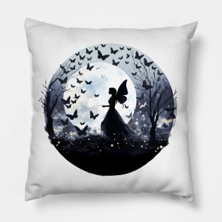 Butterfly Silhouette Over Moon Pillow