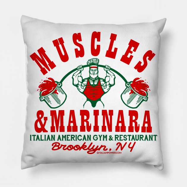 ‘Muscles & Marinara’ Italian American Gym & Restaurant Pillow by ItalianPowerStore