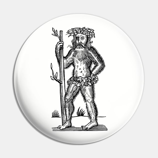 Wild Man or Green Man Medieval Woodcut Pin by Pixelchicken