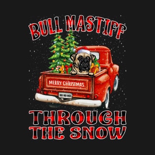 Christmas Bull Mastiff Through The Snow Dog Santa Truck Tree T-Shirt