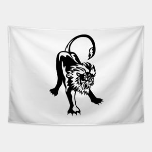 Angry Lion Crouching Retro Tapestry