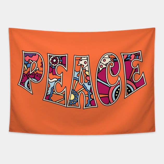 Retro Flower Power Peace Typography Tapestry by JunkyDotCom