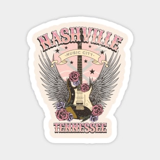 Vintage Nashville Tennessee Guitar and Roses Country Music City Beige Magnet