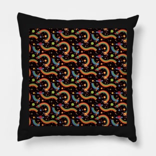 Good Vibes Space Rainbows, Stars and Planets in Neon and Black Pillow