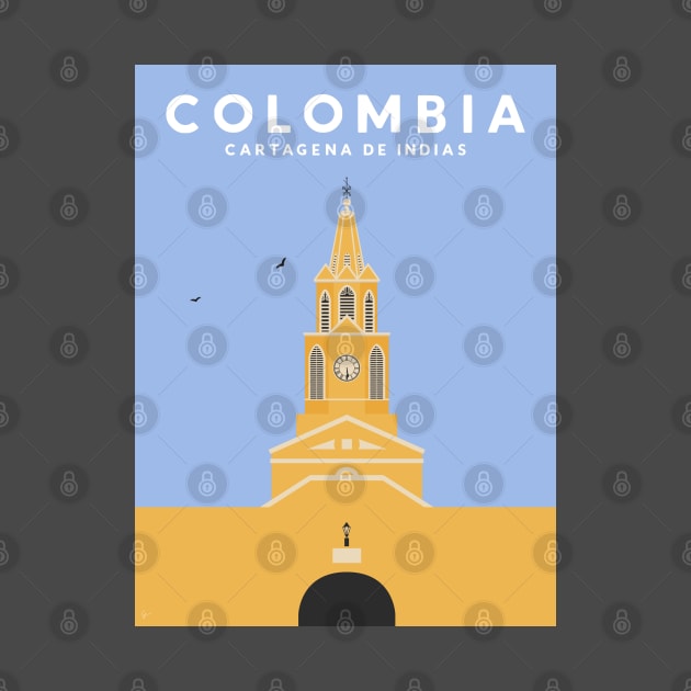 Cartagena, Colombia Clock Tower Travel Poster by lymancreativeco