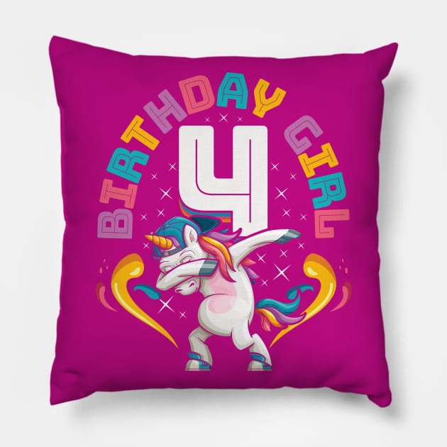 Dabbing Unicorn Birthday Girl 4 Years Old Pillow by aneisha