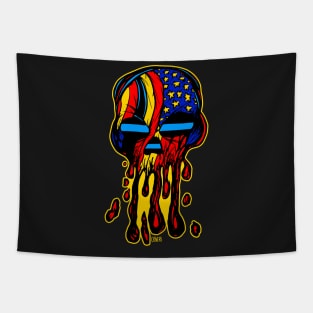 Patriotic Blue Line USA Flag Skull Tapestry