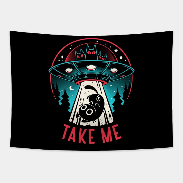 Kitty Alien Encounter - UFO Cat Tapestry by Snouleaf