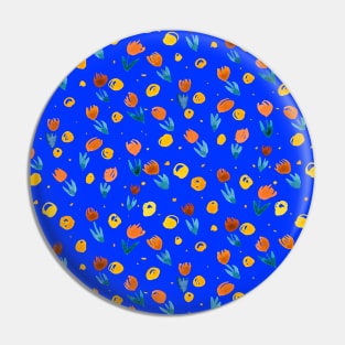 Watercolor tulips pattern - blue and orange Pin