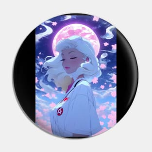 Beautiful anime nurse with pink moon moon lover aesthetic Pin