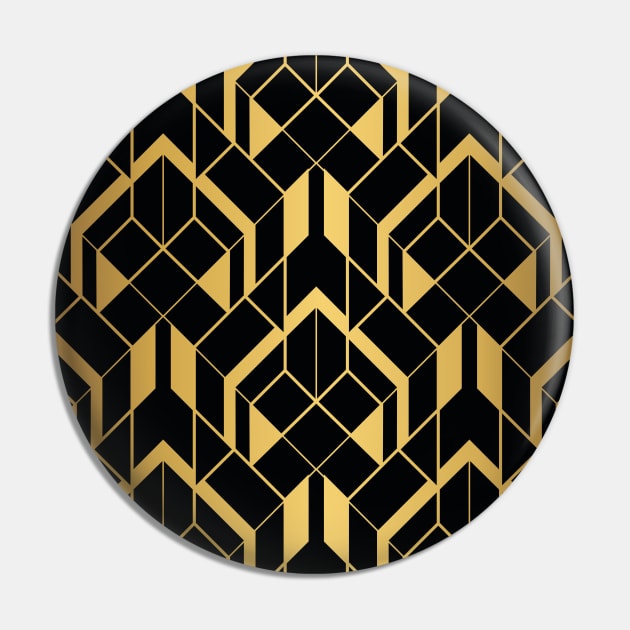 Heavy Faux Foil Gold and Black Diamond Vintage Art Deco Geometric Pattern Pin by podartist