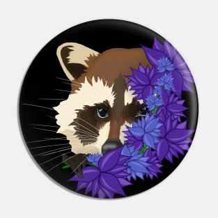 Charming raccoon with purple flowers Pin