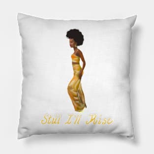 Still I’ll rise -light - black girl with Afro hair, shimmering gold dress and dark brown skin side profile. Pillow