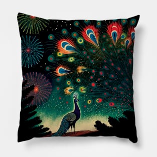 Peacock Firework Mashup Pillow