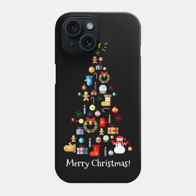 Merry Christmas Holiday Tree with Symbols of Christmas Phone Case by Dibble Dabble Designs