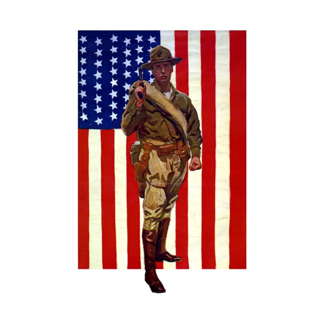 Vintage Soldier with American Flag by MasterpieceCafe