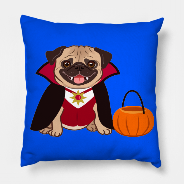 Halloween pug dog in vampire costume cartoon illustration. Cute friendly fat chubby fawn sitting pug puppy, smiling with tongue out. Pets, dog lovers - Pug Dog - Pillow | TeePublic Halloween pug dog in vampire costume cartoon illustration. Cute friendly fat chubby fawn sitting pug puppy, smiling with tongue out. Pets, dog lovers - Pug Dog - Pillow | TeePublic