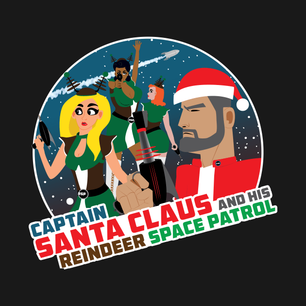 Captain Santa Claus And His Reindeer Space - with white border by monkeysmash