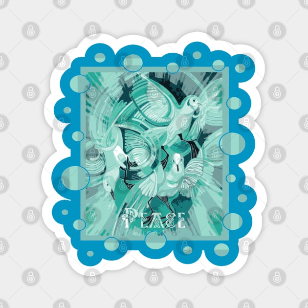 Dove With Celtic Peace Text In Aqua Tones Magnet by taiche