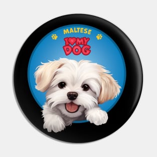 I Love my dog Maltese Pin