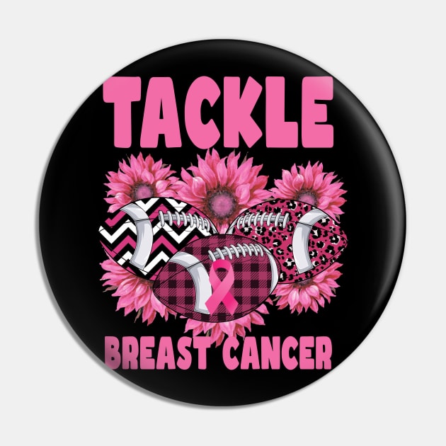 Tackle Breast Cancer Pink Ribbon Football Lovers Pin by Gendon Design