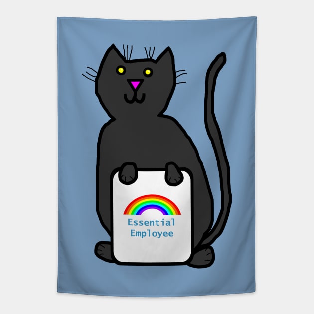 Cute Cat Essential Employee Rainbow Tapestry by ellenhenryart