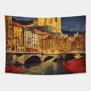 Bilbao Starry Night Spain Travel Tourism Retro Vintage Tapestry