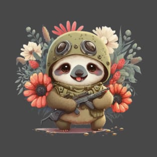 The flowery soldier as a sloth armed and ready for peace T-Shirt