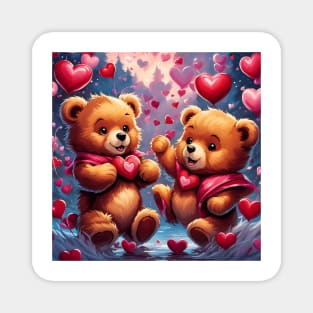 Teddy celebrating Valentines day, randome floating love hearts Magnet