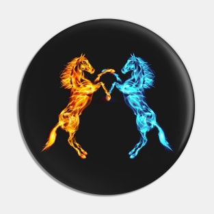 Flaming Fire And Ice Fighting Horses Pin