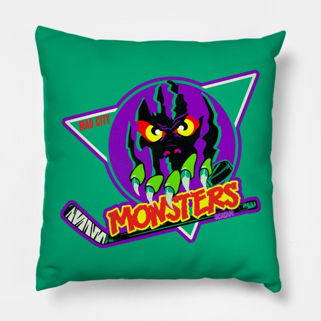 Defunct Madison Monsters Hockey Team Pillow by Defunctland