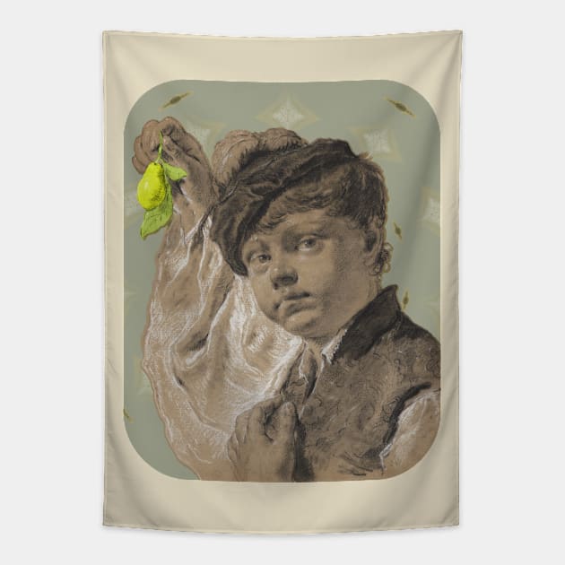 A Boy Holding a Pear Tapestry by quingemscreations