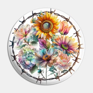 Flowers In A Circle Made Of Barbed Wire Pin