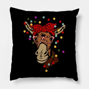 Funny cute Heifer cow wearing a bandanna and glasses Christmas gift Pillow