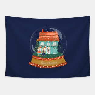 Snow globe cute Christmas house Tapestry