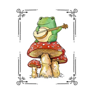 Frog Playing Banjo On Mushroom a Frog Playing Banjo On a Mushroom Fungi T-Shirt