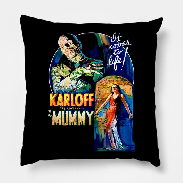 The Mummy Classic Movie Boris Karloff Pillow by Joaddo