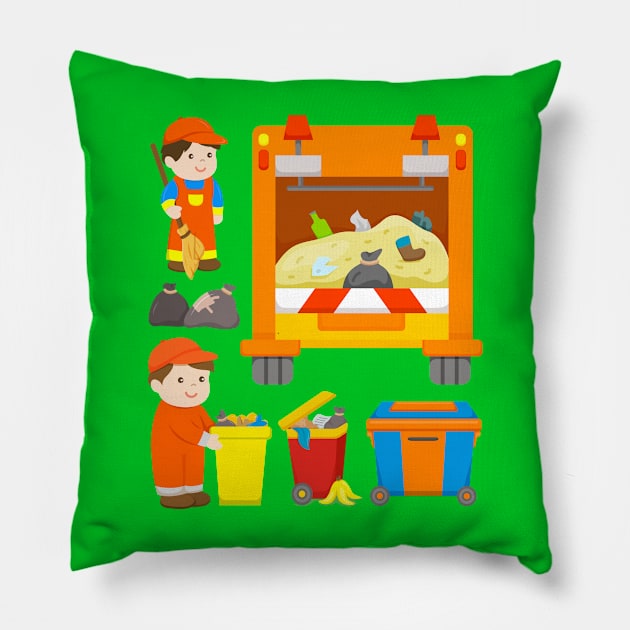 Garbage Truck Trash Collection Dustman Trashcans Boys Pillow by samshirts