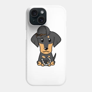 Funny dachshund dog is ready for horse riding Phone Case