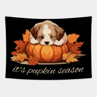 It's Pupkin Season Cute Pumpkin and Puppy Fall Vibes Tapestry