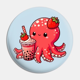 cute octopus creamy strawberry boba Pin