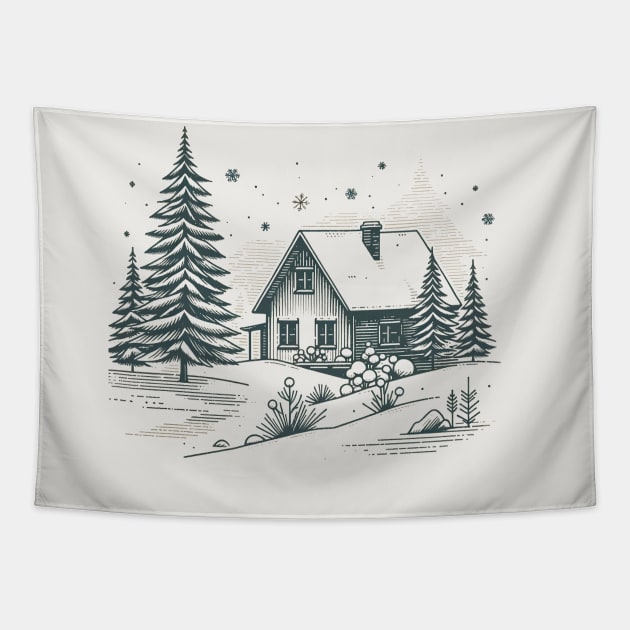 White Christmas: Vintage Musical Christmas Scene Tapestry by Retro Travel Design